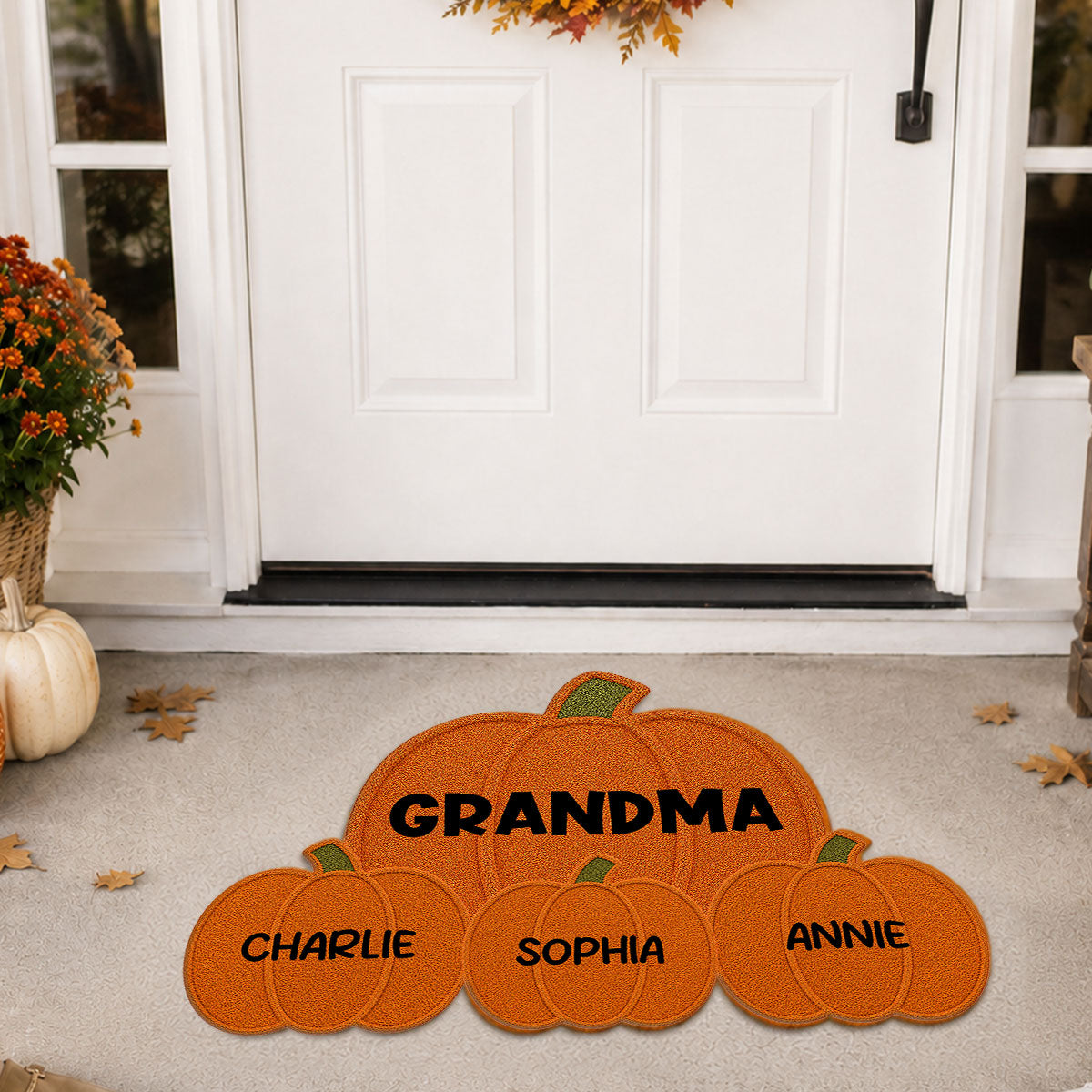 Fall Season Grandma Grandpa's Little Pumpkins - Personalized Doormat - Gift For Grandma