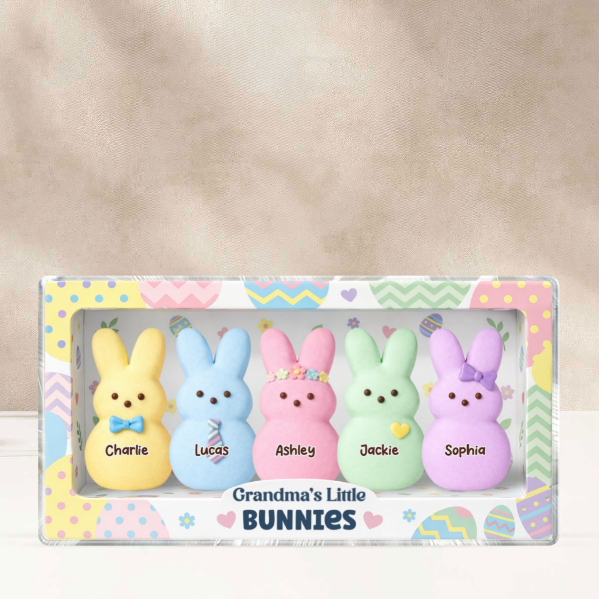 Grandma's Little Bunnies Custom Grandkids Names - Personalized Acrylic Block Plaque - Easter Decor Gift for Grandma, Mom
