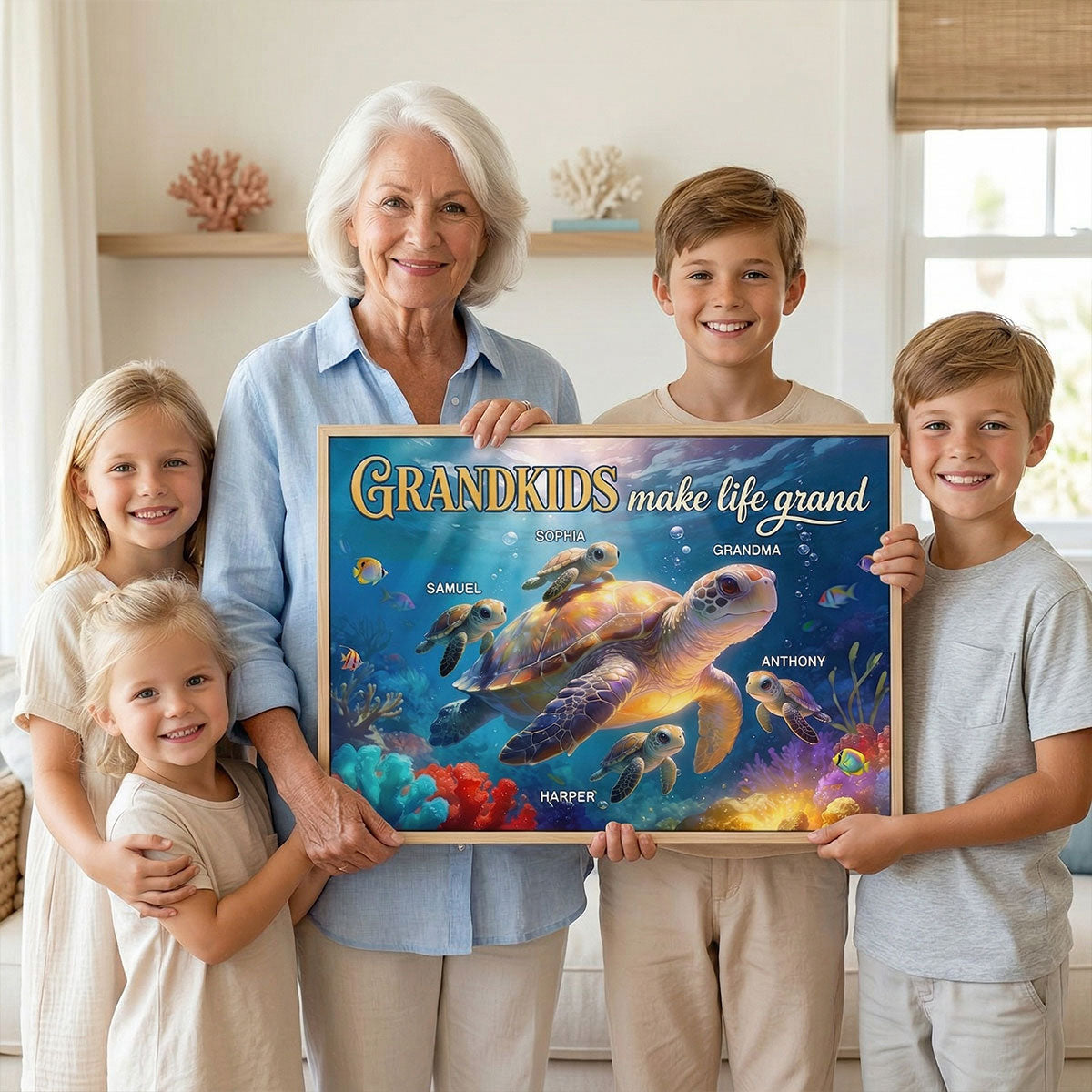 Grandma Grandkids Turtle Grandkids Make Life Grand - Personalized Poster - Mother's Day Gift For Grandma