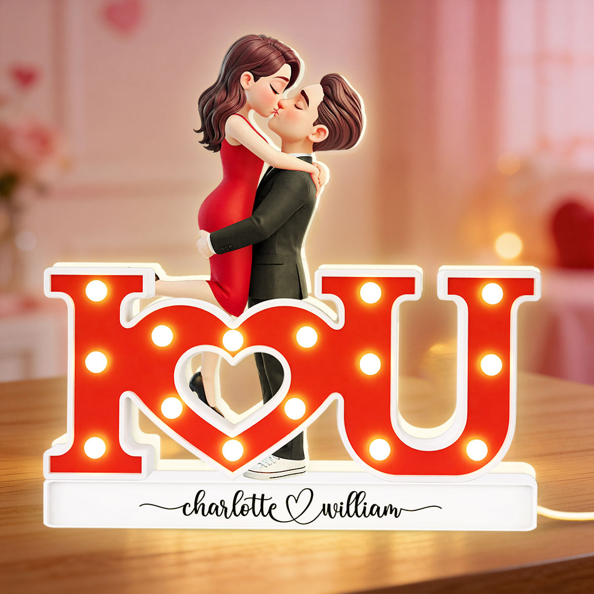 I LOVE YOU Couple Hugging Kissing - Personalized Light Box - Valentine's Day Gift For Couple, For Him, For Her