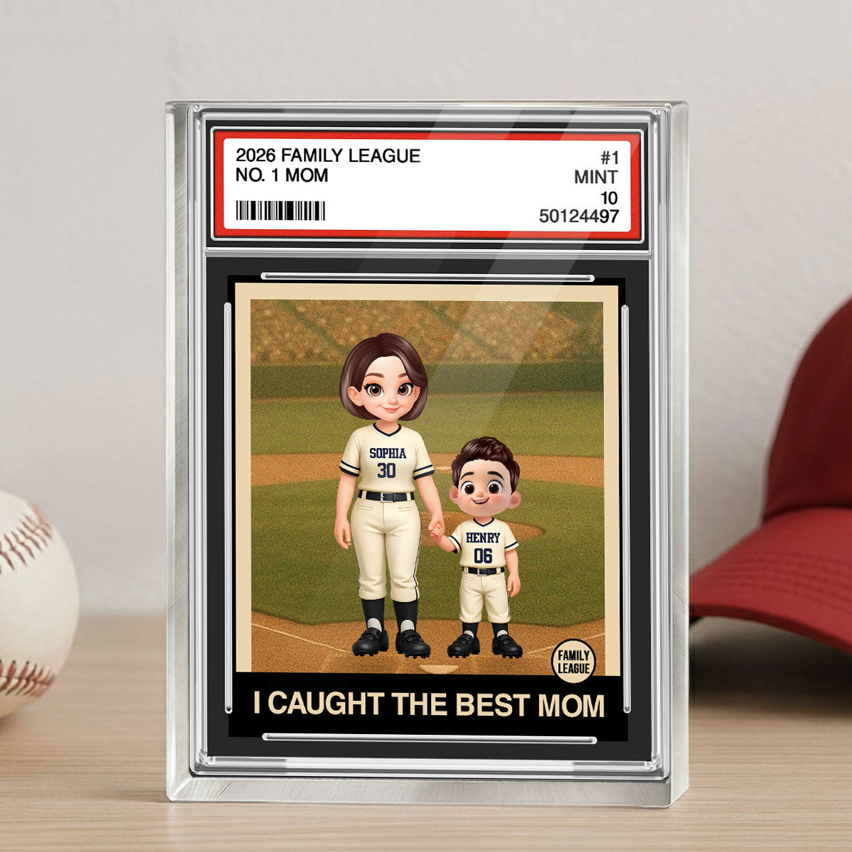 I Caught the Best Mom Baseball Mom Trading Card - Personalized Acrylic Block Plaque - Heartfelt Gift for Mom, Wife