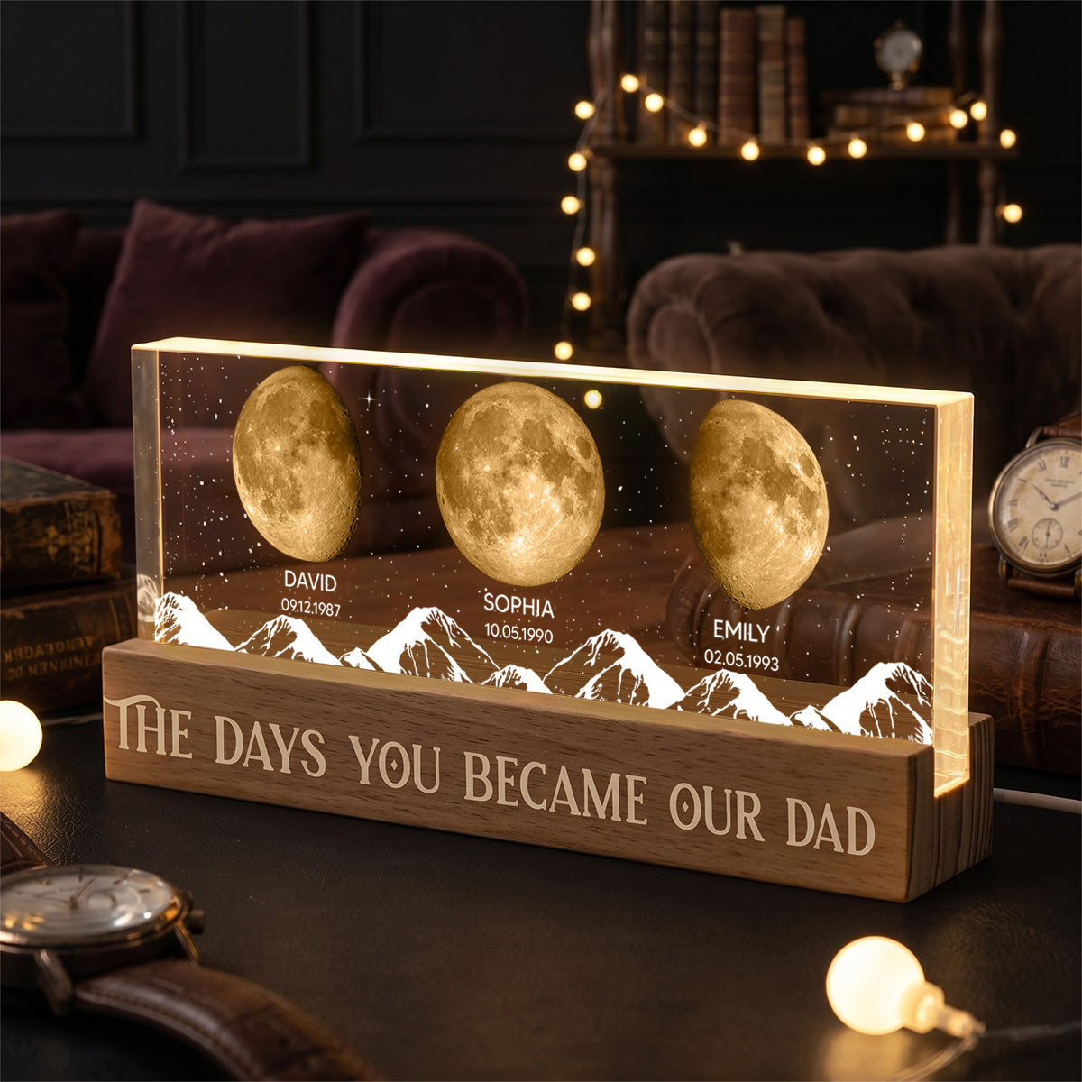Custom Birth Moon Phase By Date The Days You Became Our Dad - Personalized Acrylic Block LED Night Light - Father's Day Gift For Husband, Dad