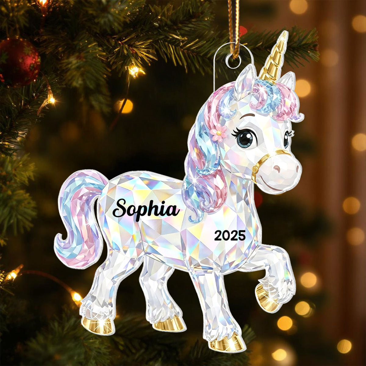 3D Effect Unicorn Pattern Crystal - Personalized Acrylic Ornament