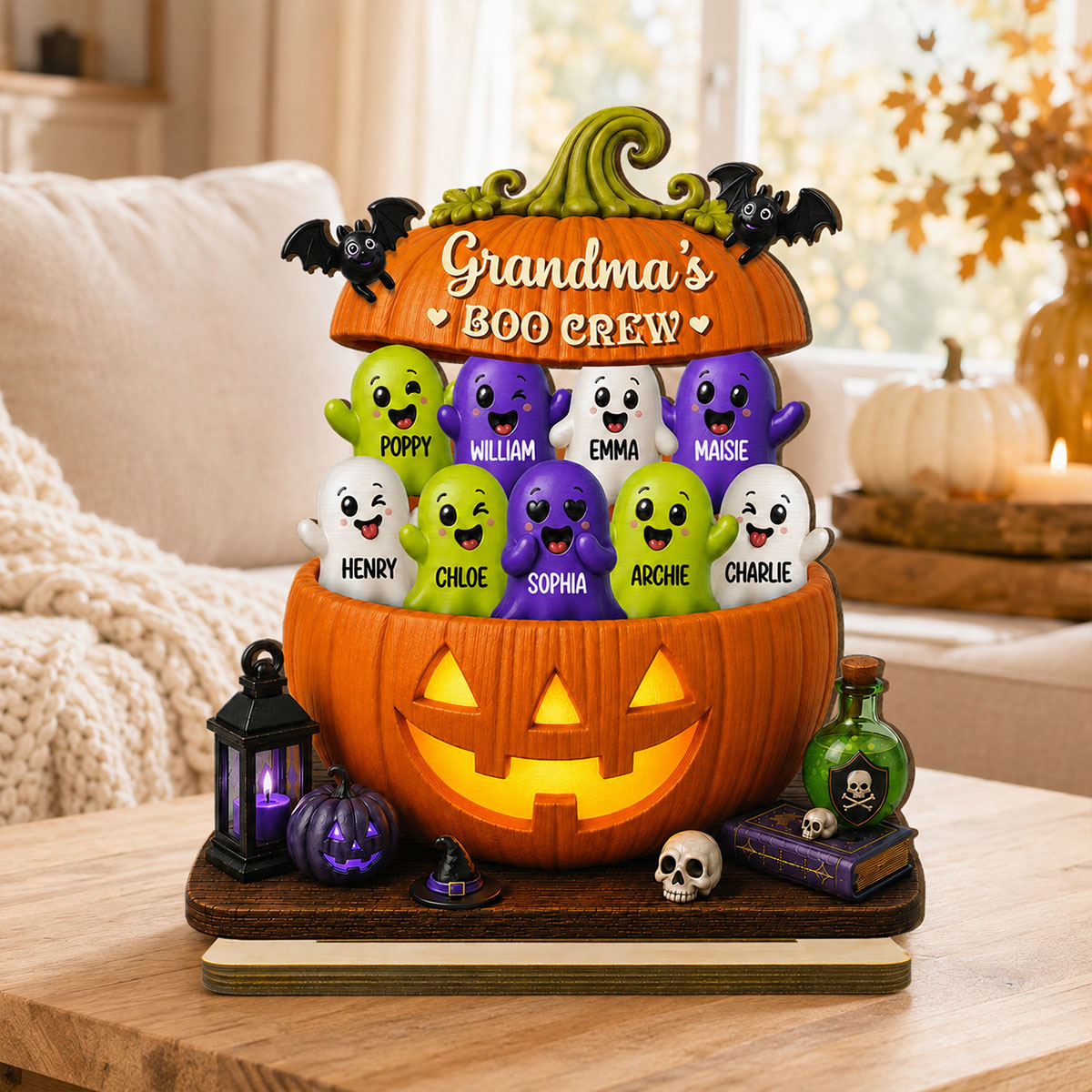 Funny Grandma Boo Crew 2D Flat - Personalized Wooden Plaque - Halloween Decoration