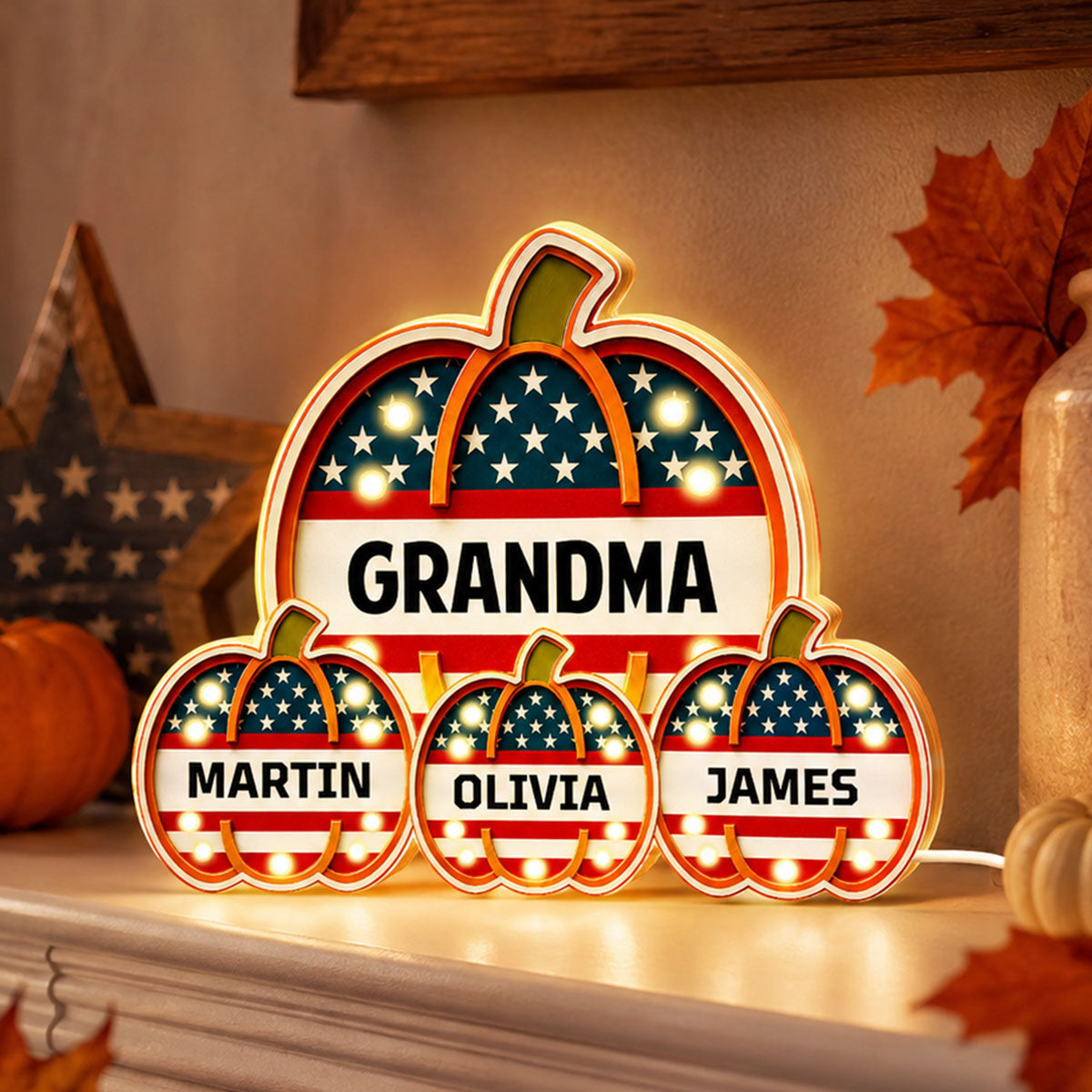 Trending Patriotic Grandma Little Pumpkins - Personalized Light Box - Fall Season Gift For Grandma, Mom