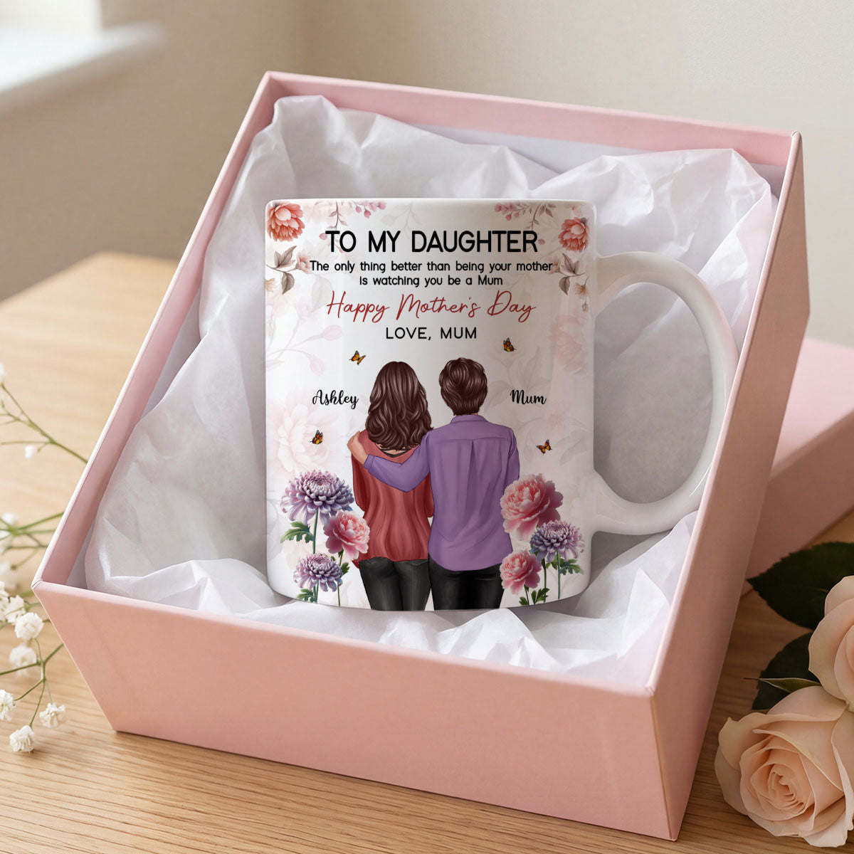 To My Daughter From Mum Birth Month Flower Floral Pink Tone - Personalised Mug - Mother's Day