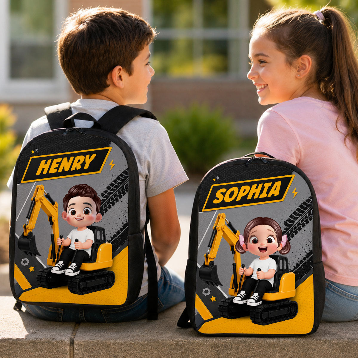 Cute Kid Ride Excavator - Personalized Backpack - Back To School Gift For Kids, Grandkids
