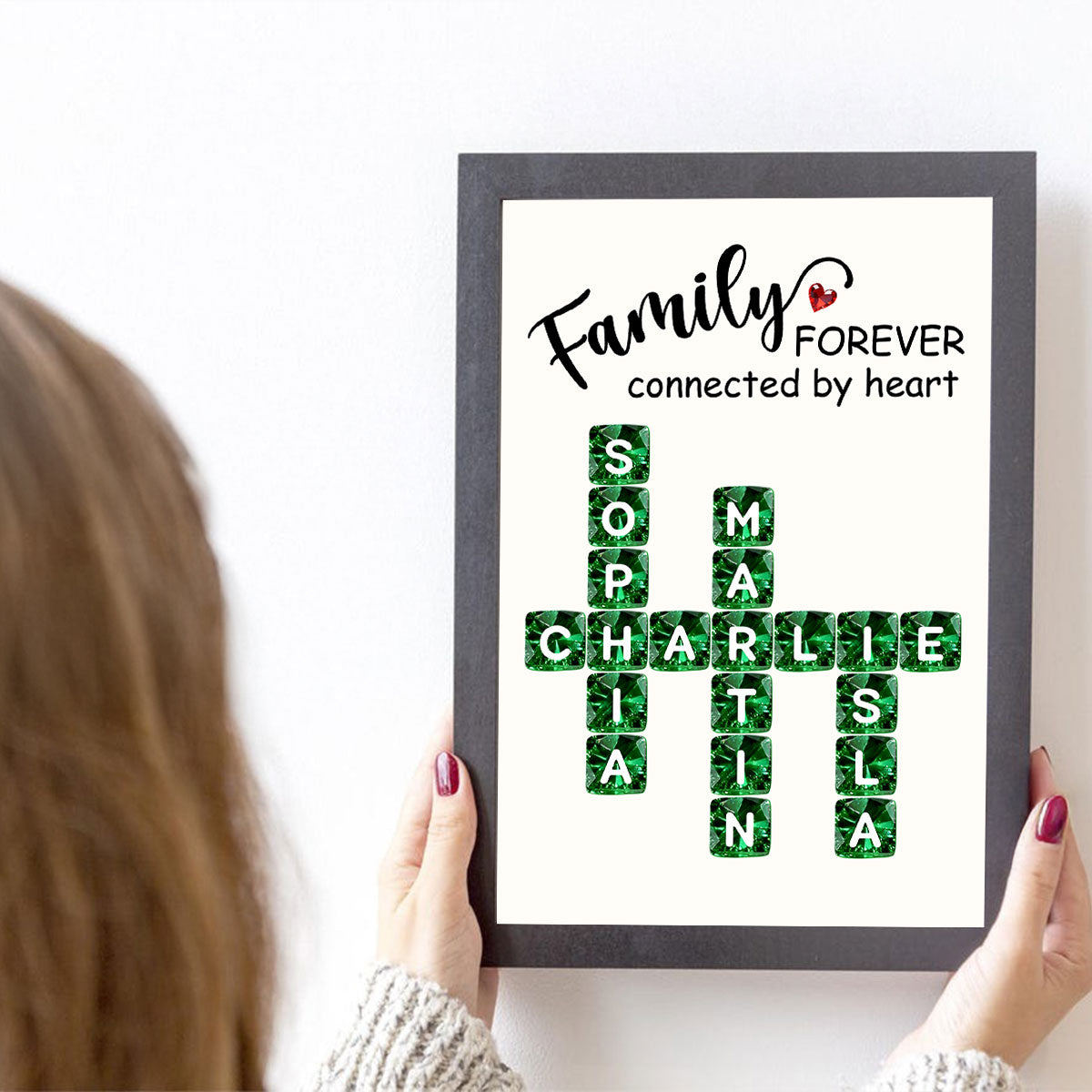 Family Forever Connected by Heart 3D Crystal Crossword - Personalized Poster - Sentimental Gift for for Loved Ones
