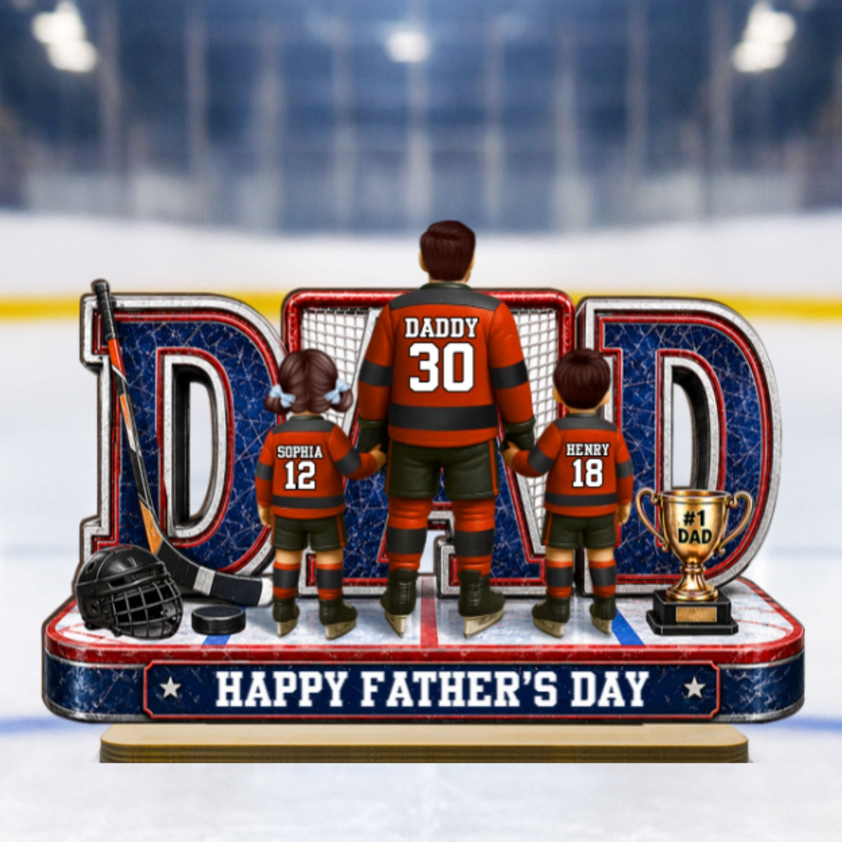 MVP Hockey Dad & Kids Together - Personalized 2-Layered Wooden Plaque -  Gift For Dad, Husband