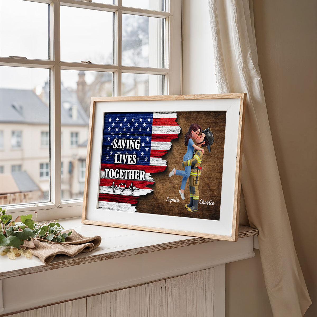 Proud Hero Couple Forever Together Half Nation Flag - Personalized Poster - Valentine's Day Gift For Couple, For Him, For Her, Nurse, Police, Firefighter, Army