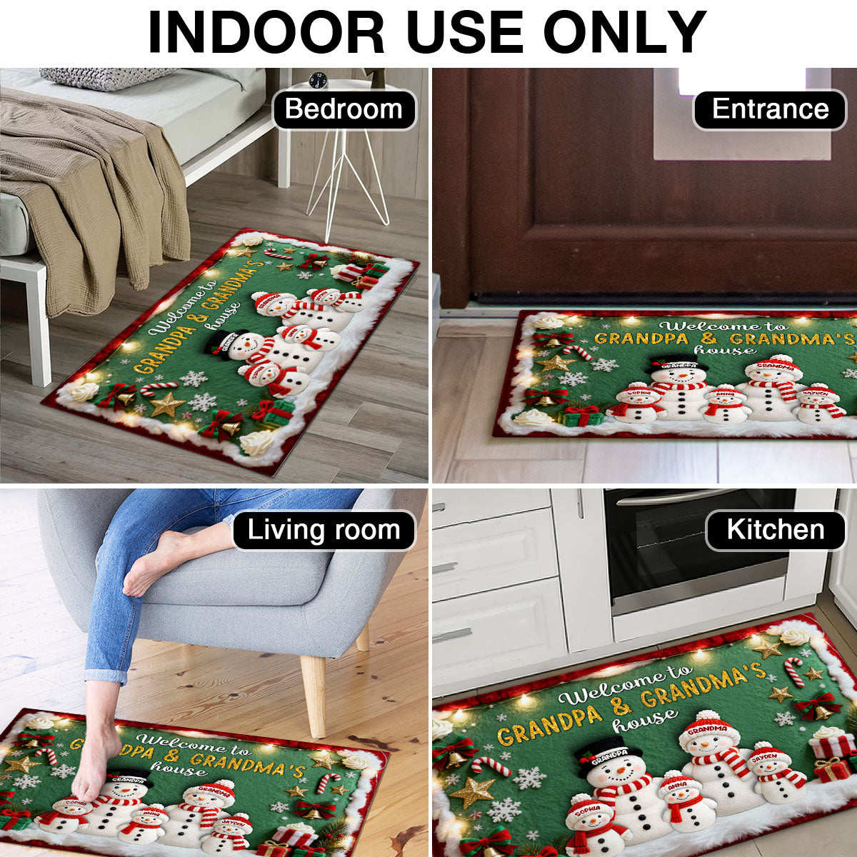 3D Effect Festive Christmas Snowman Welcome To Grandma Grandpa House - Personalized Doormat - Gift For Grandparents