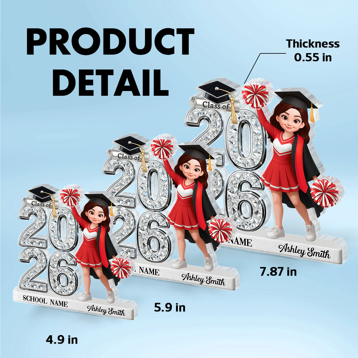 Class Of 2026 2027 Cheerleader Senior 2D Flat - Personalized Acrylic Block Plaque - Graduation Gift For Graduates, Daughter