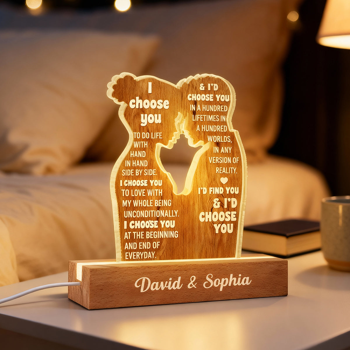 I Choose You to Do Life with - Personalized Acrylic Block LED Night Light - Sentimental Wedding Anniversary Gift, Valentine's Day Gift for Him, for Her
