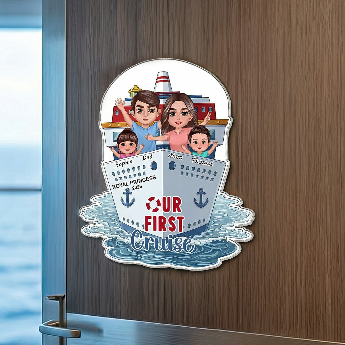 Our First Cruise Happy Family - Personalized Cruise Ship Door Magnet - First Time Cruise Trip Keepsake
