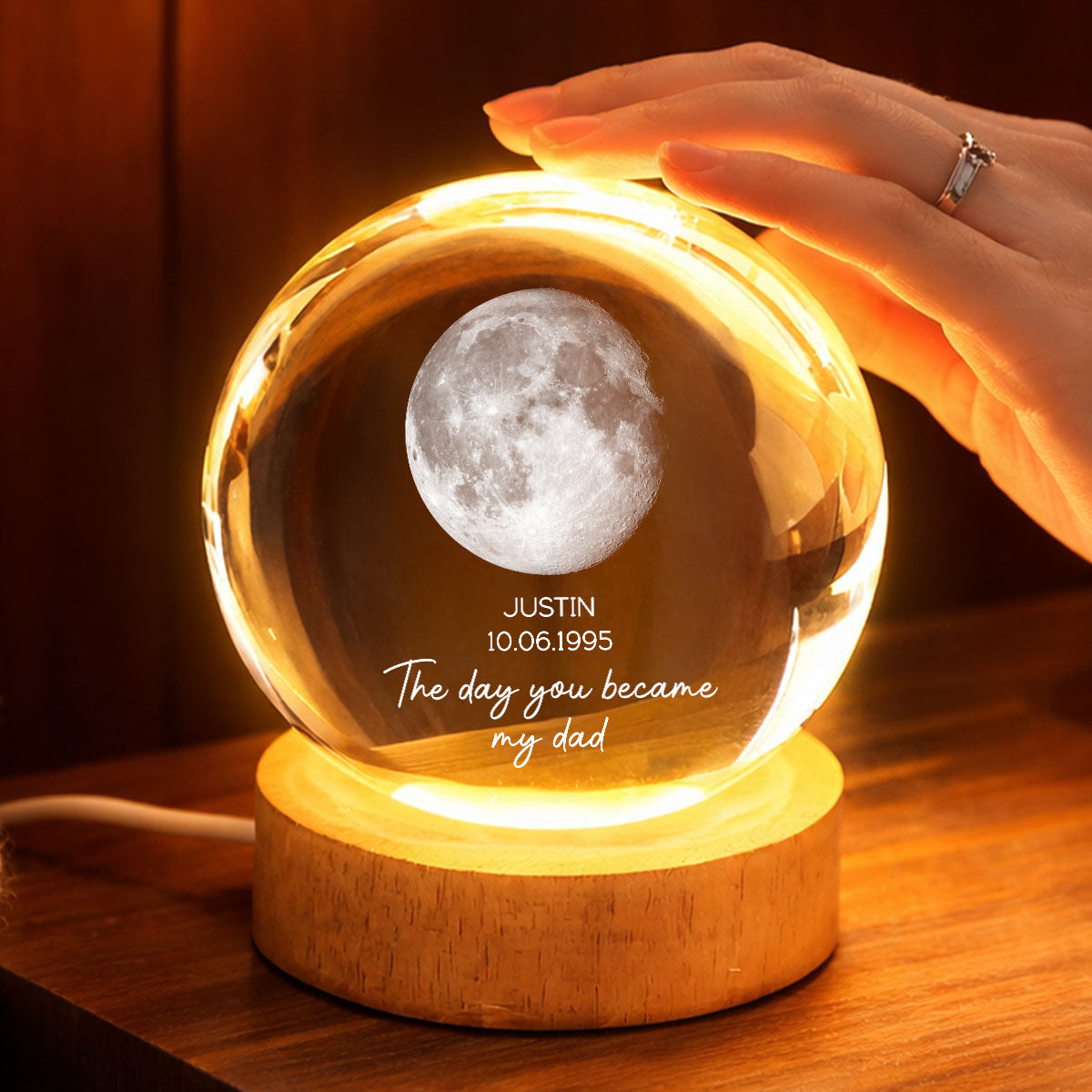 The Day You Became My Mom - Personalized Crystal Ball LED Night Light - Heartfelt Gift for Mom, Dad