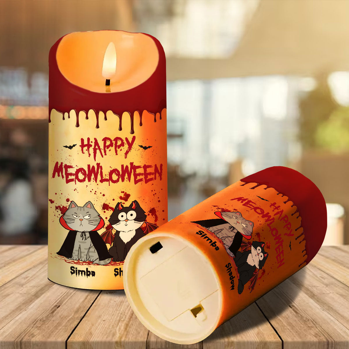 Cat Mom Happy Meowloween Blood Drip - Personalized LED Candle - Purrfect Halloween Decor for Cat Lover
