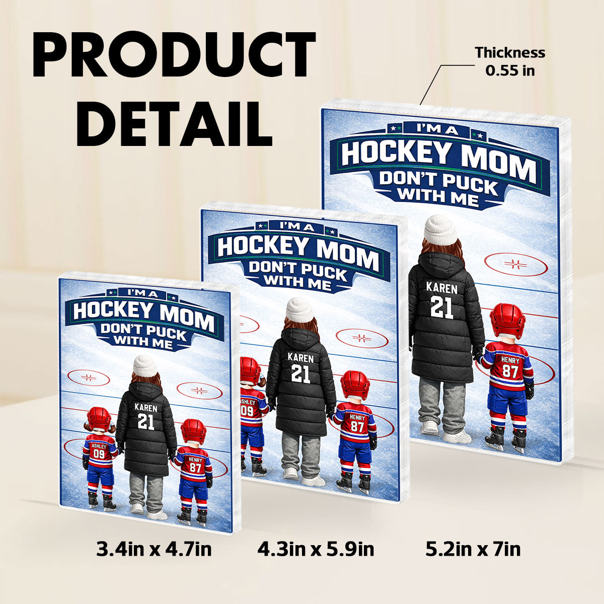 Hockey Mom And Her Kids - Personalized Acrylic Block Plaque - Heartfelt Gift For Hockey Mom