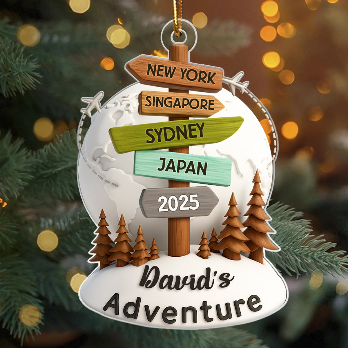 Traveling Destination Sign Post - Personalized Acrylic Ornament - Christmas Gift for Travelers