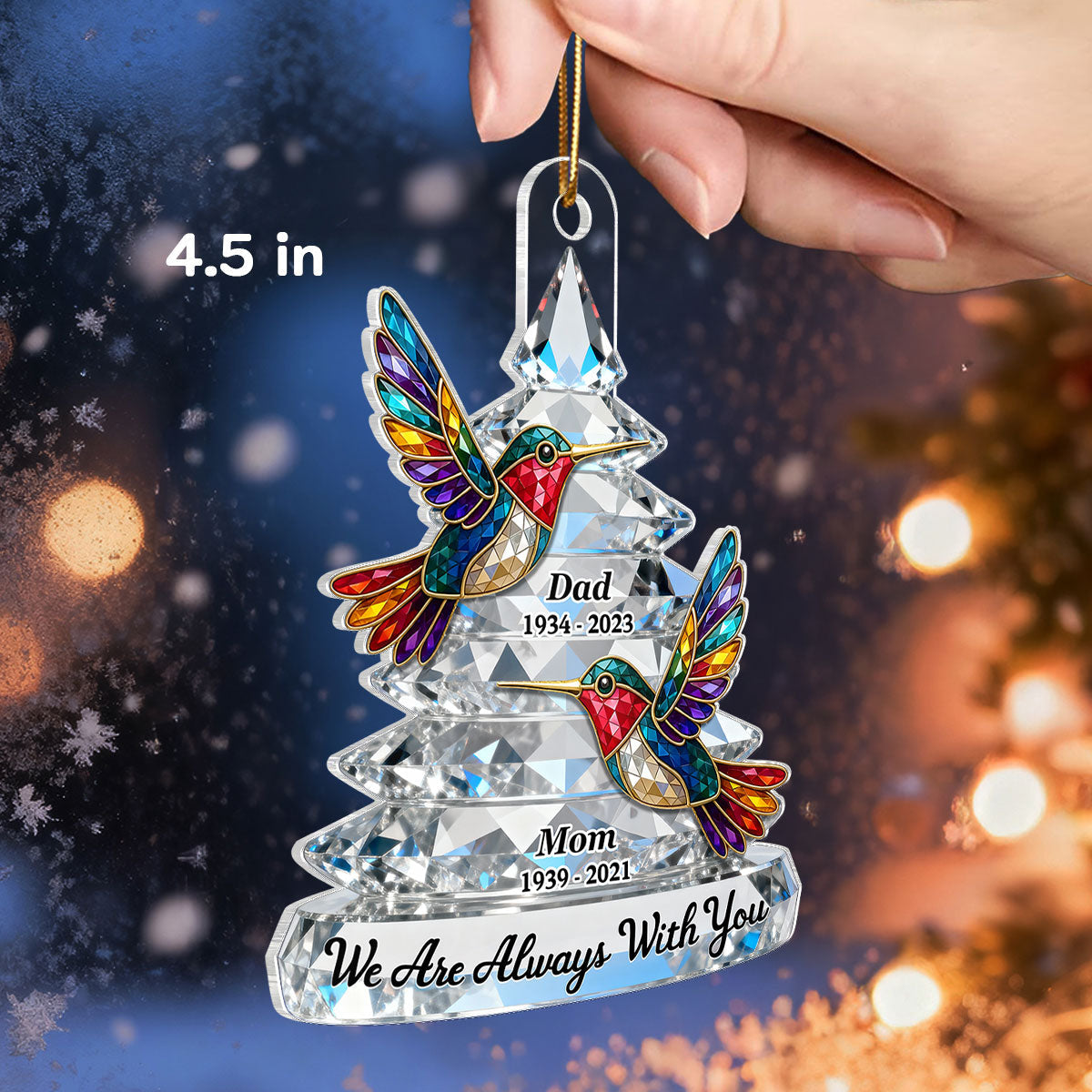 3D Effect Flat Memorial Christmas Tree Colorful Hummingbird - Personalized Acrylic Ornament - Remembrance Gift, Sympathy Gift
