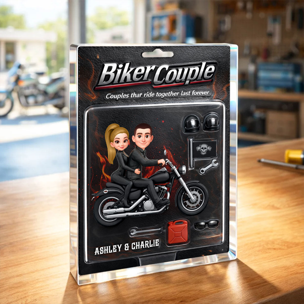 Couples That Ride Together Last Forever, Custom Action Figure Biker Couple - Personalized Acrylic Block Plaque