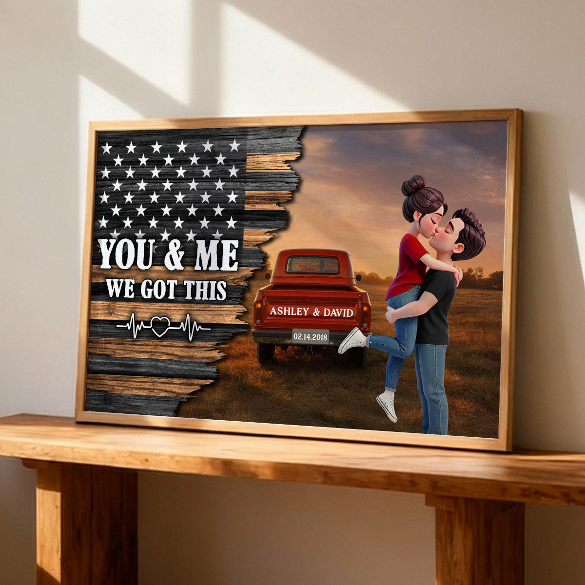 Eternal Love Couple Pickup Truck Half Nation Flag - Personalized Poster - Valentine's Day Gift For Couple