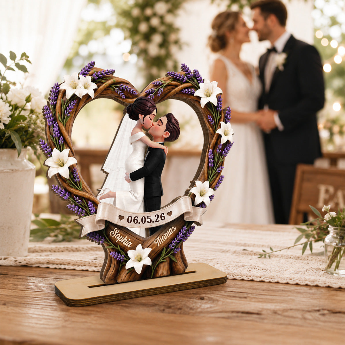 Rustic Heart Bride & Groom - Personalized Wooden Plaque - Wedding Gift, Anniversary Gift, Newlywed Gift