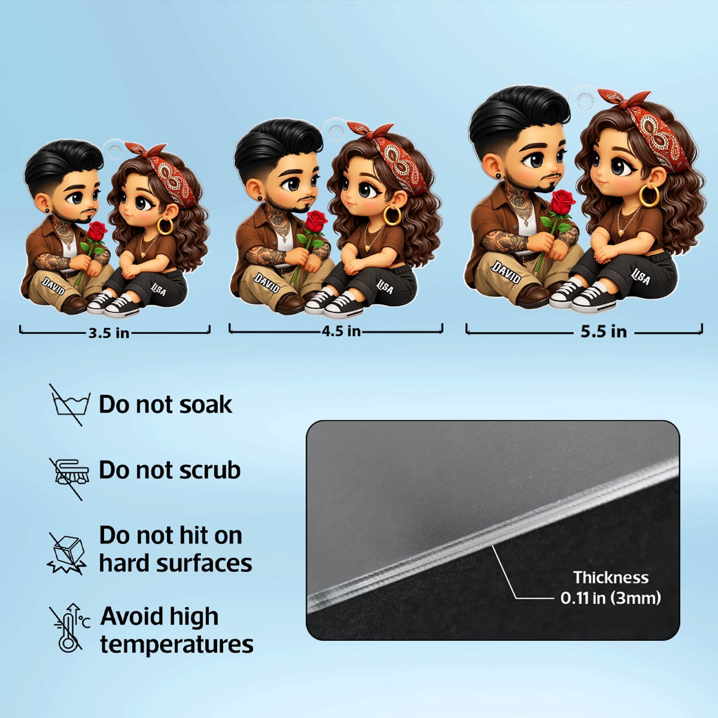 3D Effect Cute Couple A Rose For You - Personalized Acrylic Car Hanger - Valentine's Gift For Him, For Her, For Couple