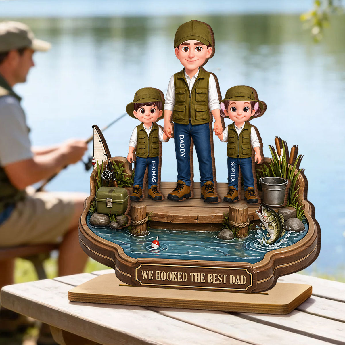 Dad's Little Fishing Partners - Personalized 2-Layered Wooden Plaque - Heartfelt Gift For Fishing Dad, Gift For Husband