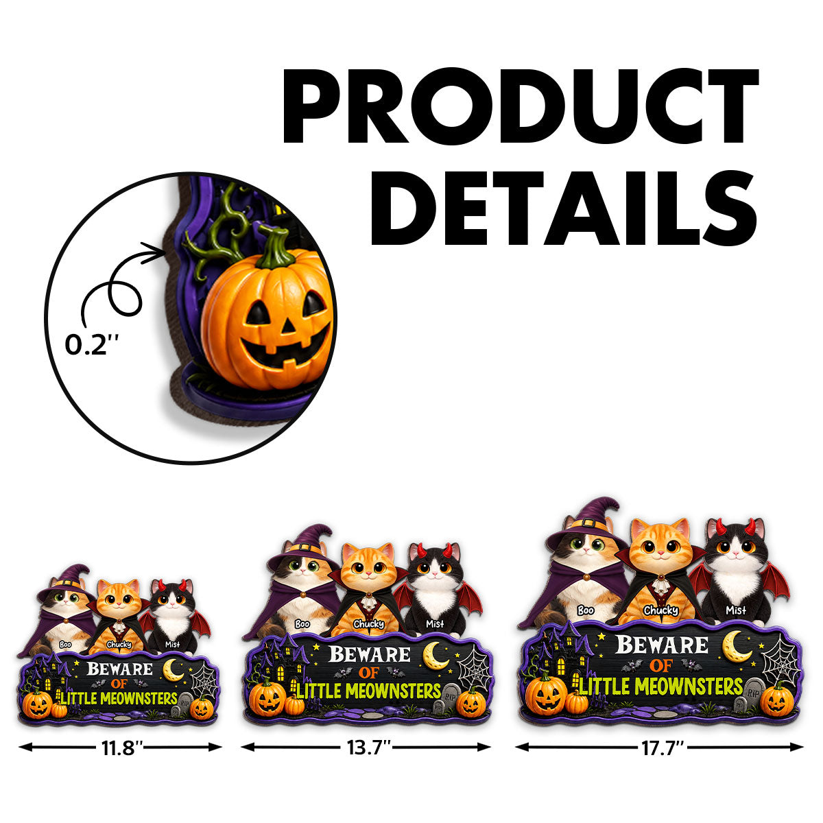 Spooky Halloween Beware of Little Cats Meownsters - Personalized Wood Sign - Halloween Gift For Cat Lovers, Halloween Decor