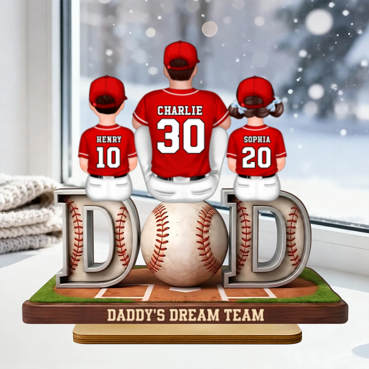 Daddy's Dream Team Baseball Family - Personalized 2-Layered Wooden Plaque - Heartfelt Gift For Baseball Dad, Gift For Family