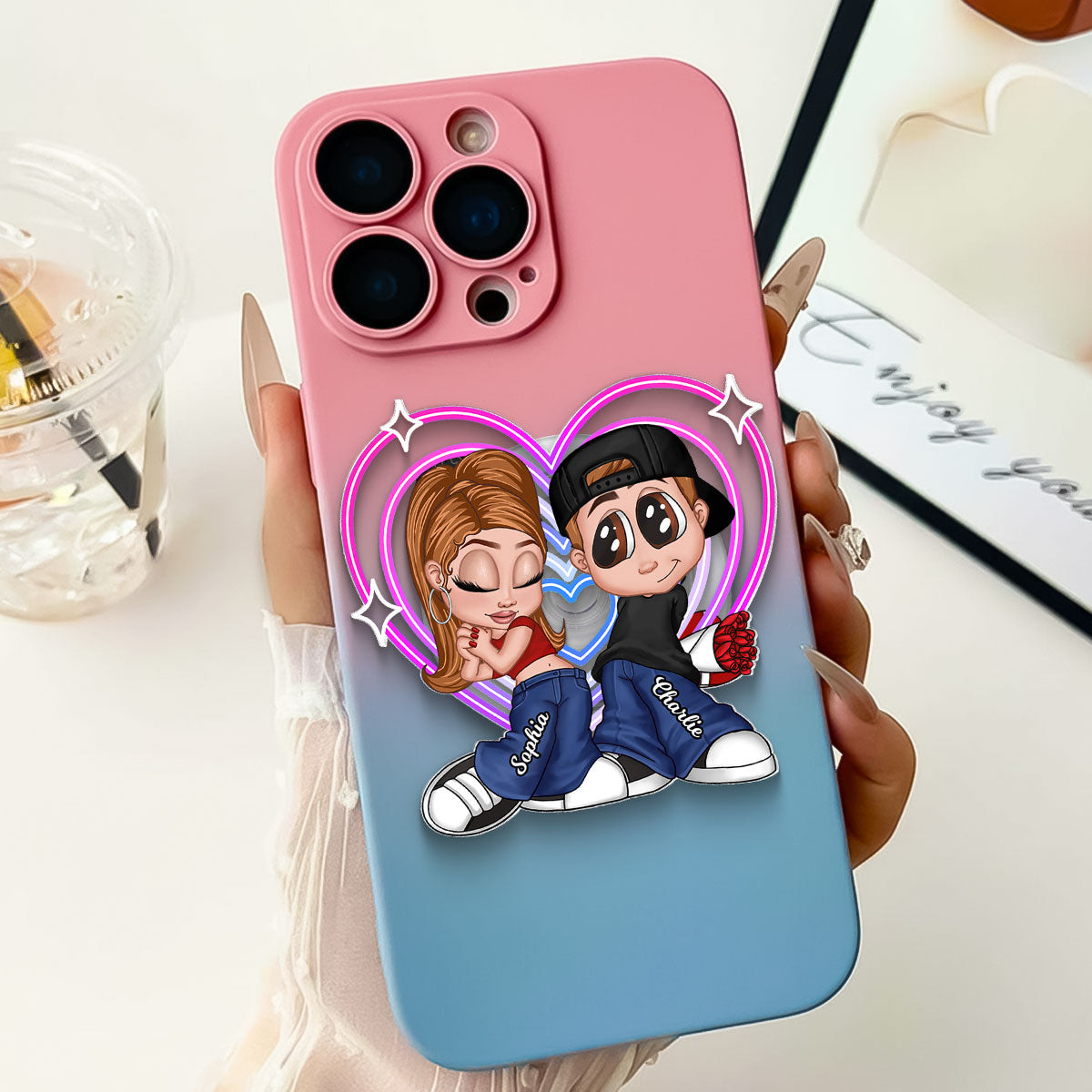 Y2K Couple Retro Heart - Personalized Acrylic Magnetic Phone Grip - Gift for him, for her, Matching Phone Grips for Couple