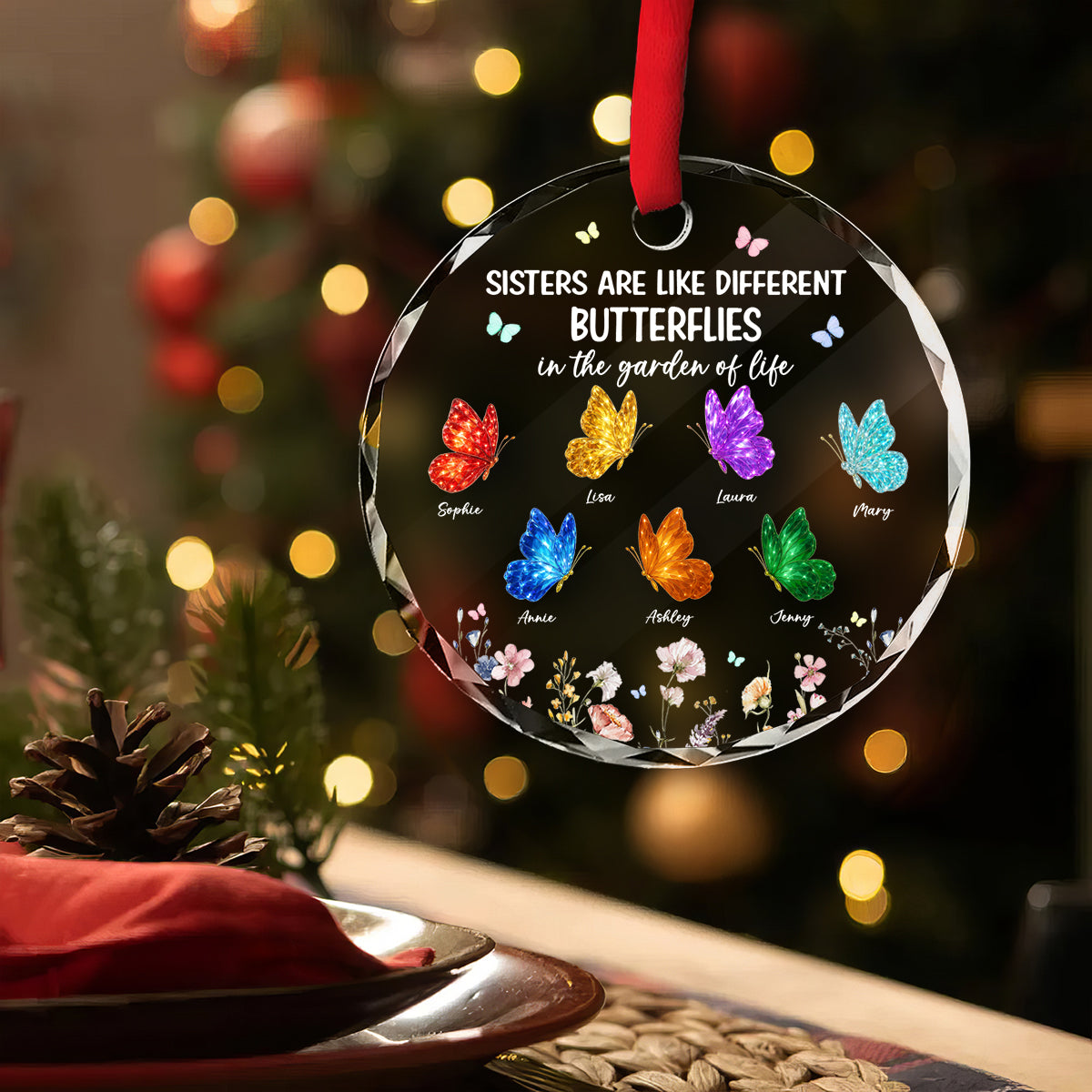 Sisters Are Like Different Butterflies - Personalized Glass Ornament - Heartwarming Christmas Gift For Sisters, Besties