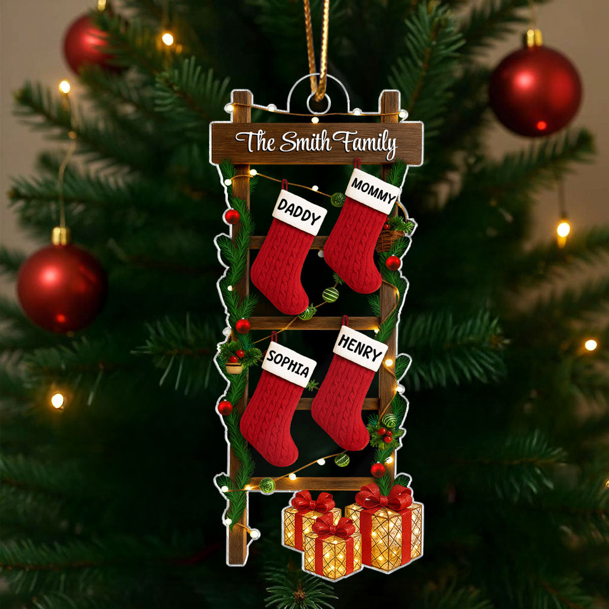 Family Names  Ladder Stocking 3D Effect - Persnalized Acrylic Ornament - Christmas Gift