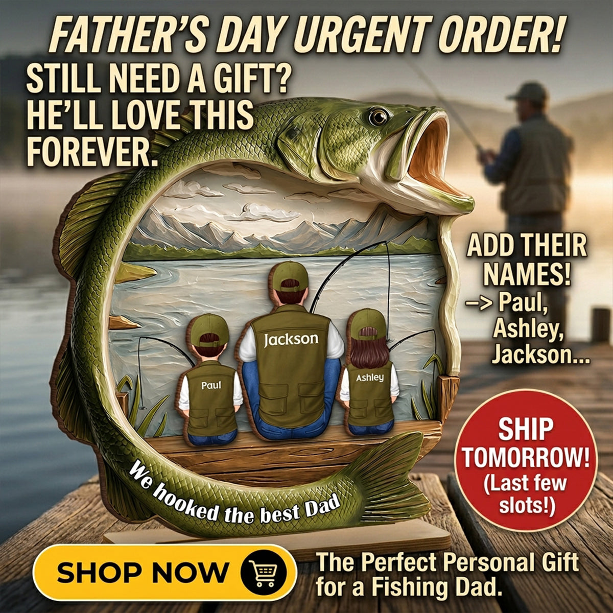 Best Catch Ever Dad Fishing - Personalized 2-Layered Wooden Plaque - Heartfelt Gift For Fishing Dad, Gift For Husband