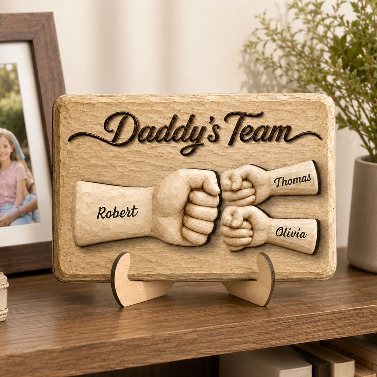Sentimental Rustic Daddy's Team Fist Bump - Personalized 2-Layered Wooden Plaque -  Gift For Dad, Husband