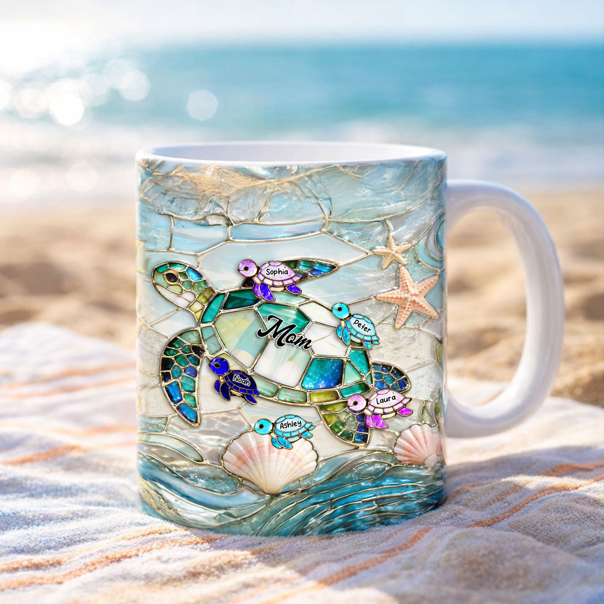 Mom Grandma Ocean Breeze Turtle - Personalized Mug - Heartfelt Mother's Day Gift for Grandma, Mom, Wife