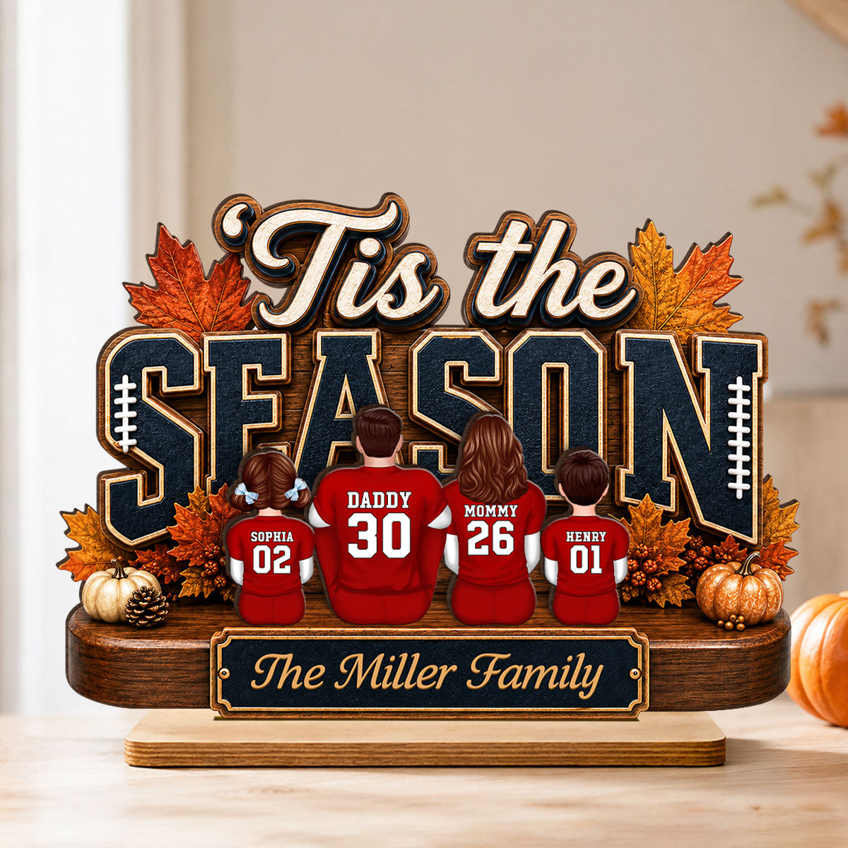 Tis the Football Season - Personalized 2-Layered Wooden Plaque - Family Fall Decor