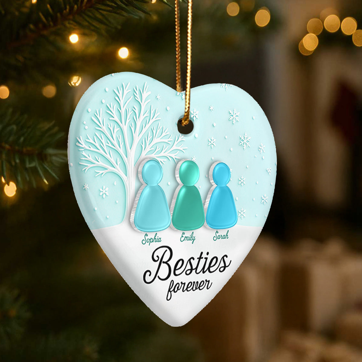 3D Sea Glass Effect Christmas Besties Forever - Personalized Ceramic Ornament With Acrylic Pieces