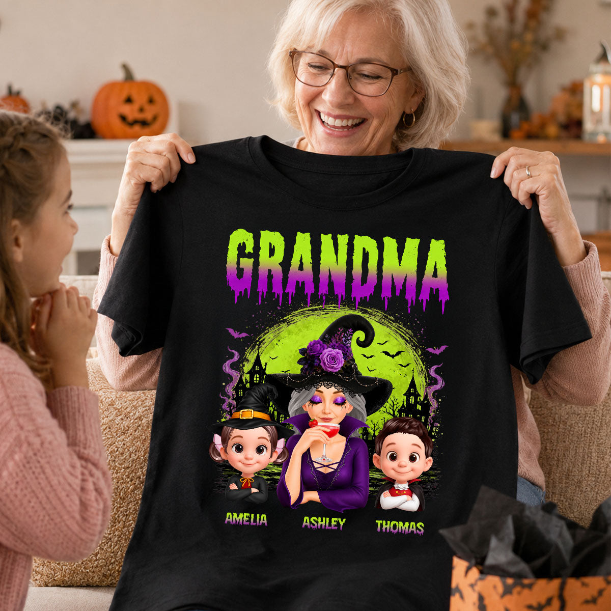 Grandma Mom Witch Halloween - Personalized Shirt - Trendy Halloween Gift for Her