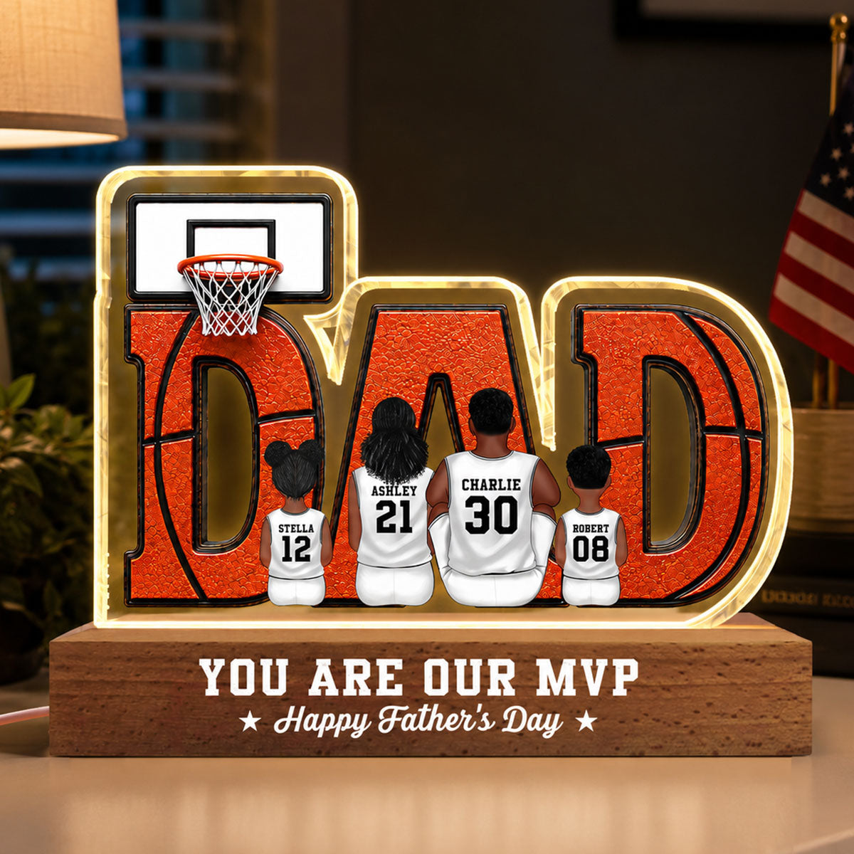 Basketball Dad Legend Daddy's Dream Team - Personalized Acrylic Block LED Night Light - Father's Day Gift For Dad, Husband, Basketball Fans