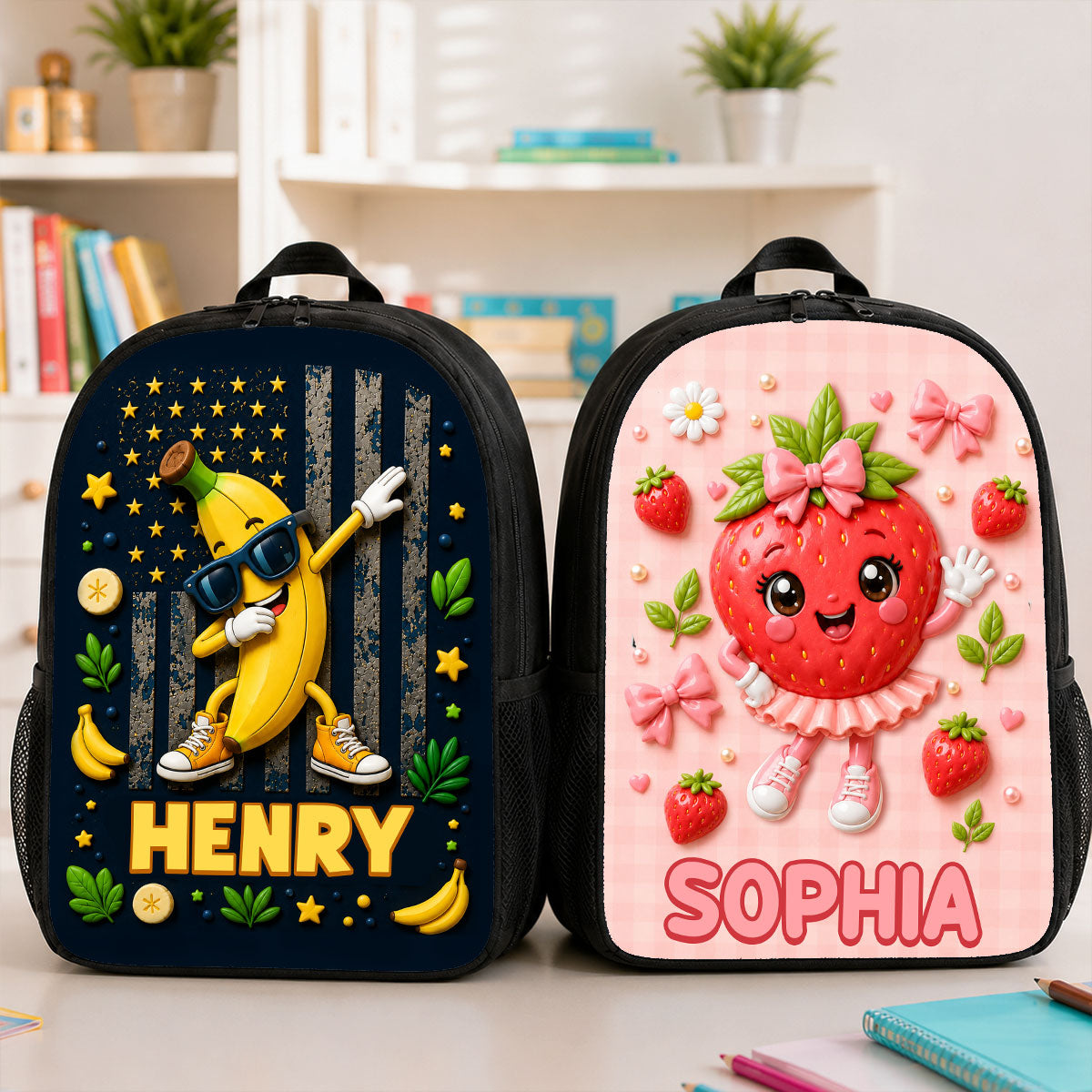 Cute Strawberry Banana - Personalized Backpack - Back To School Gift For Kids, Daughters, Sons, Grandkids