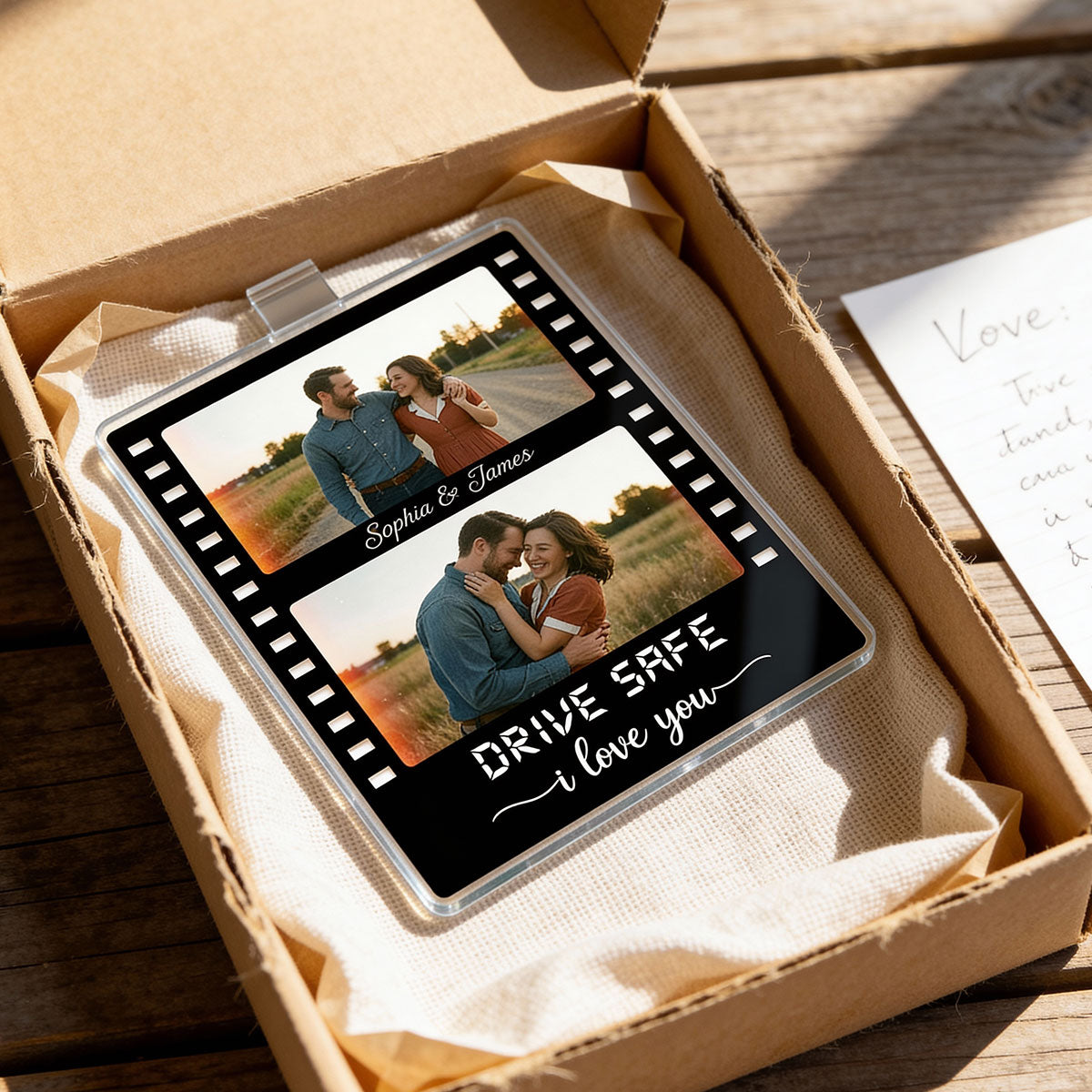 Drive Safe Couple Custom Photo Film Strip Style - Personalized Acrylic Car Visor - Gift For Him, Gift For Her