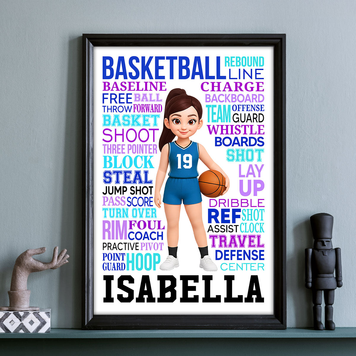 Typography Art Basketball Boy Girl - Personalized Poster - Gift For Basketball Lovers