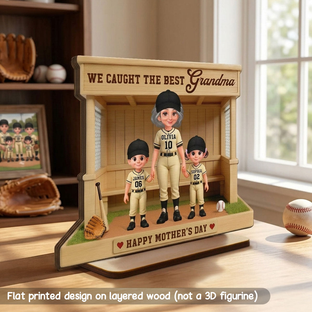 We Caught The Best Grandma Baseball Dugout - Personalized 2-Layered Wooden Plaque - Mother's Day Gift For Baseball Grandma, Mom