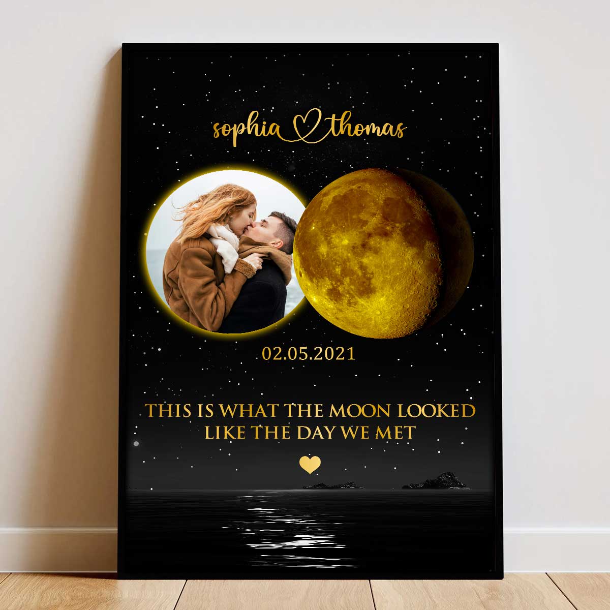 Couple Upload Photo Custom Moon Phases The Day We Met Personalized Poster , Heartfelt Gift For Couple, For Him, For Her, Boyfriend, Girlfriend, Husband, Wife