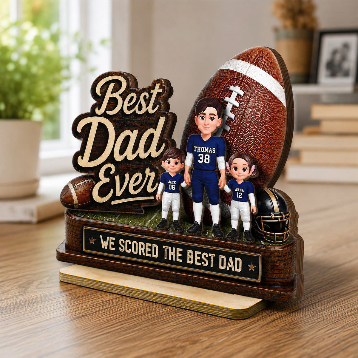 We Scored The Best Dad American Football Dad & Kids - Personalized 2-Layered Wooden Plaque -  Gift For American Football Dad