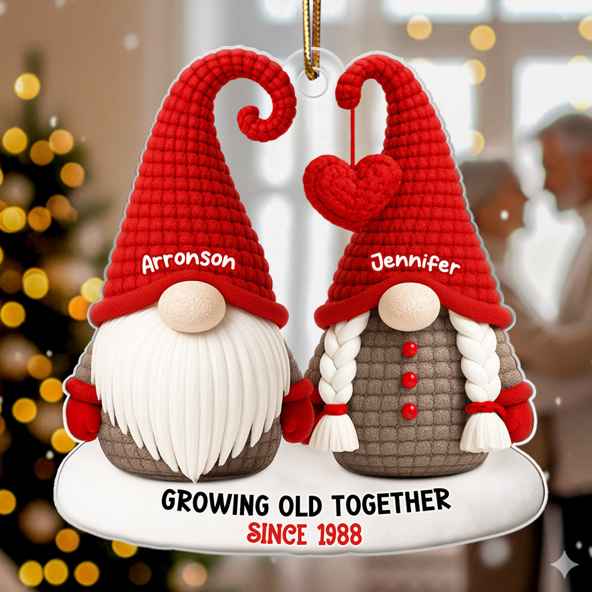 Gnome Old Couple Pattern Crochet - Personalized Acrylic Ornament - Unique Christmas Gift For Him, For Her, For Couple