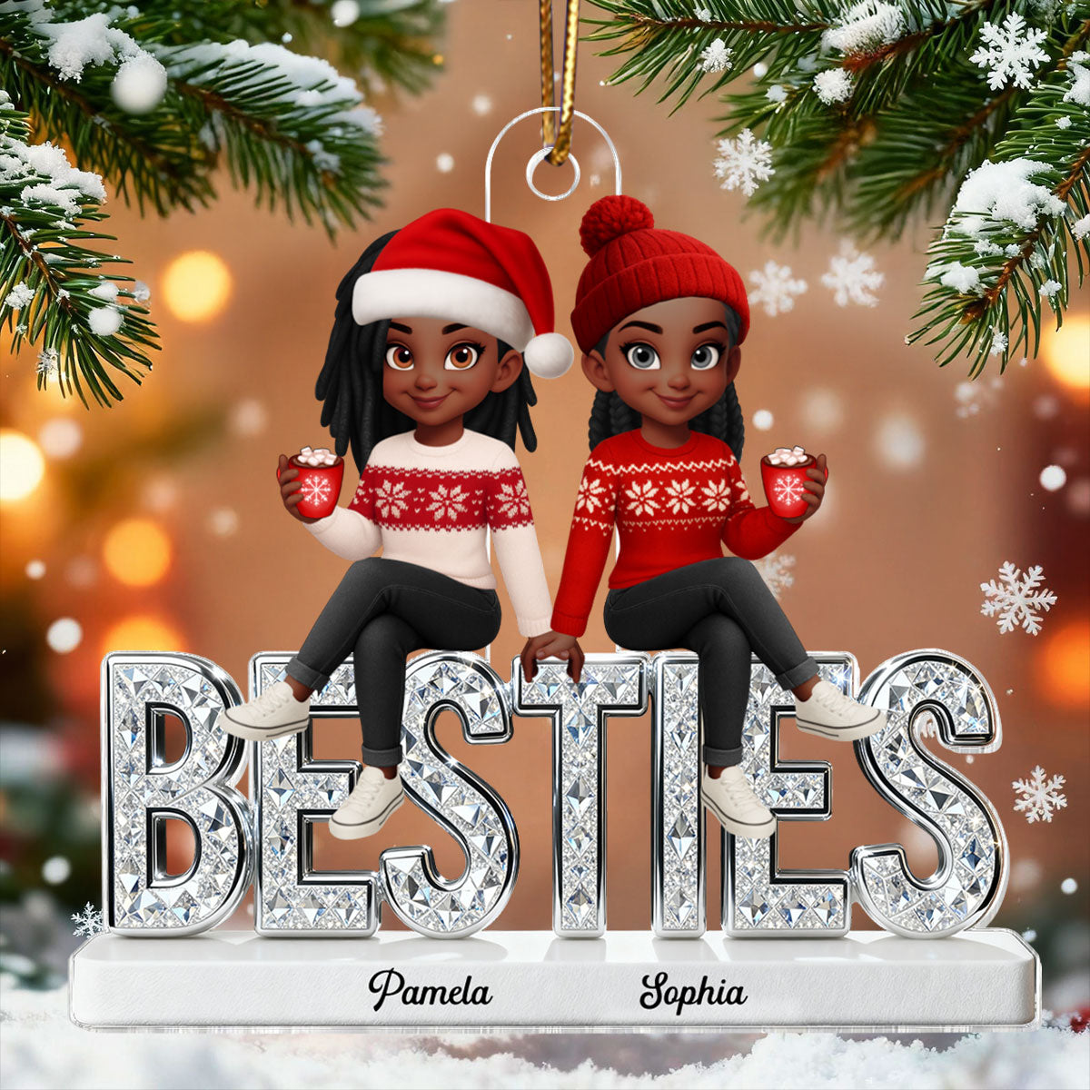 Beautiful Besties Forever Together Christmas - Personalized Acrylic Ornament - Gift For Best Friends