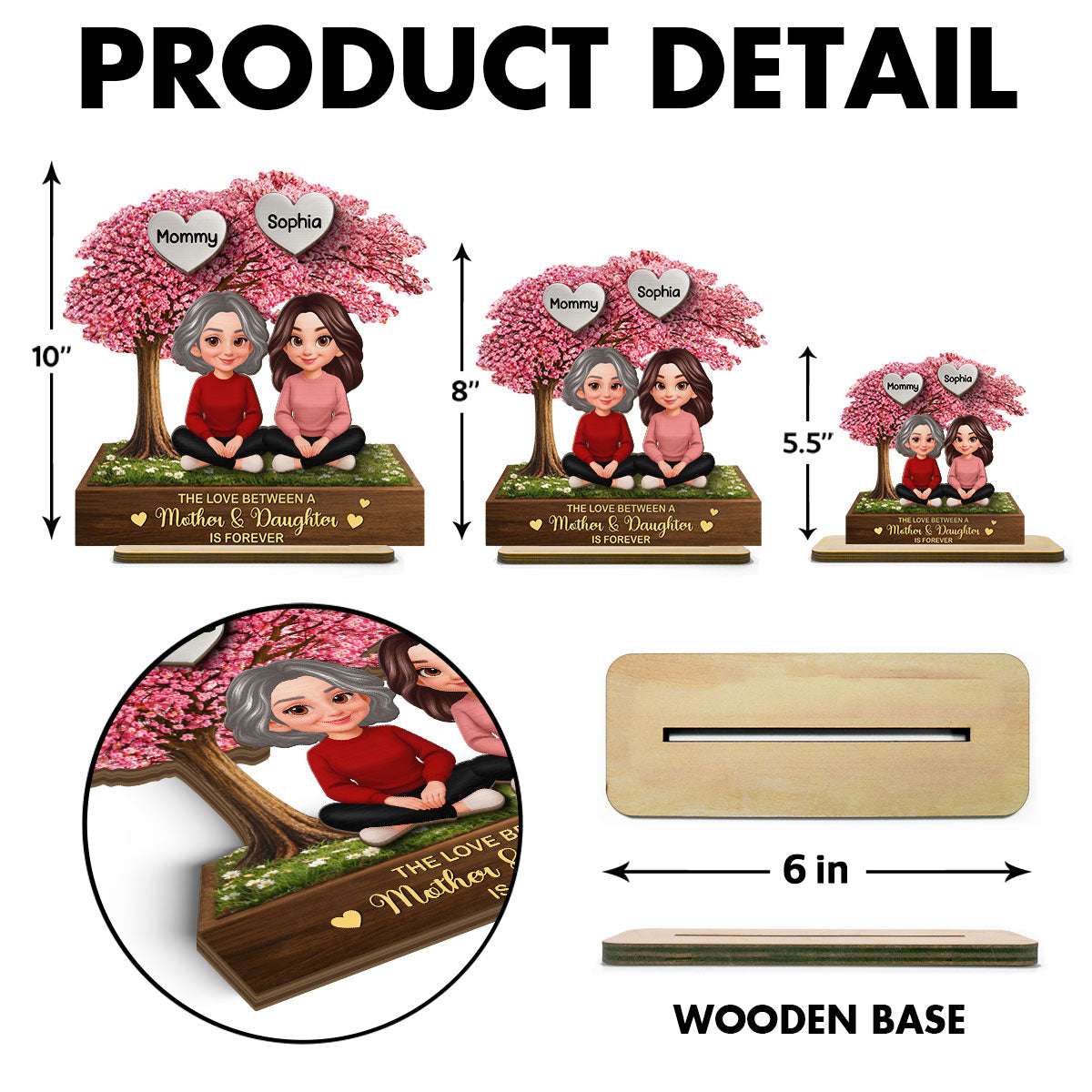 The Love Between Mother & Daughter is Forever - Personalized 2-Layered Wooden Plaque - Heartfelt Gift for Mom