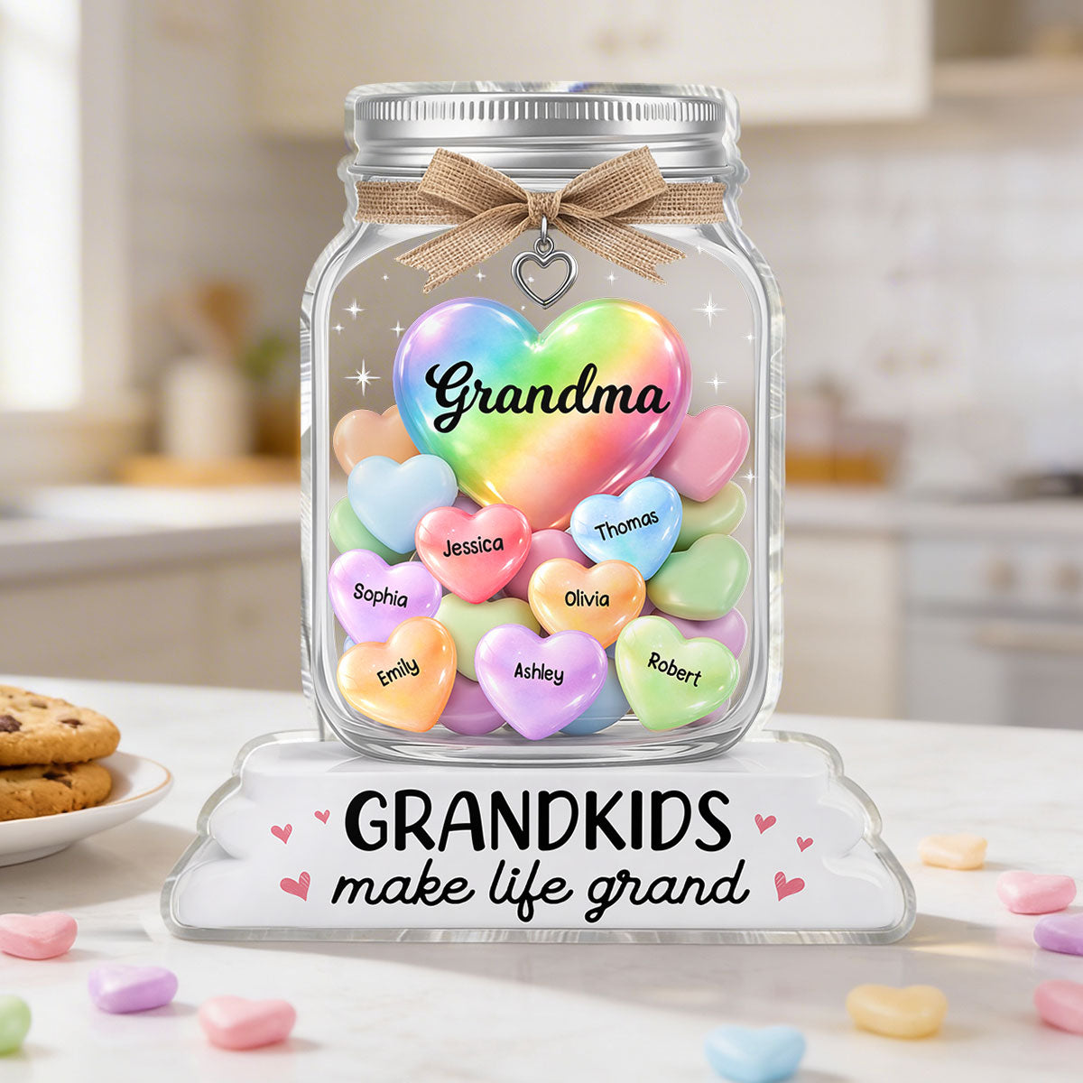 Grandma's Jar of Sweethearts 2D Flat - Personalized Acrylic Block Plaque - Heartfelt Mother's Day Gift For Grandma
